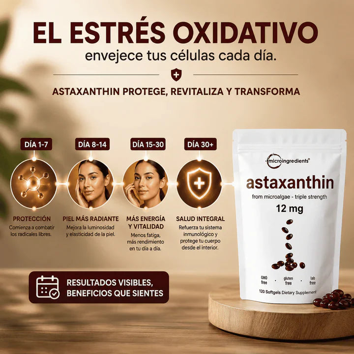 Astaxanthin 12 mg de Microingredients® Cuida tu piel, ojos y células desde hoy con protección antioxidante avanzada
