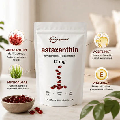 Astaxanthin 12 mg de Microingredients® Cuida tu piel, ojos y células desde hoy con protección antioxidante avanzada