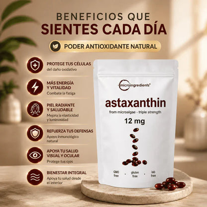 Astaxanthin 12 mg de Microingredients® Cuida tu piel, ojos y células desde hoy con protección antioxidante avanzada