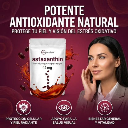 Astaxanthin 12 mg de Microingredients® Cuida tu piel, ojos y células desde hoy con protección antioxidante avanzada